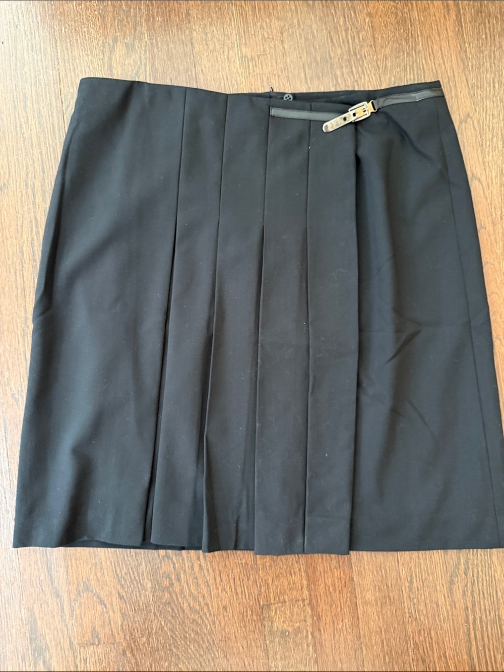 Armani Collezioni Black Pleated Pencil Skirt with Buckle Detail